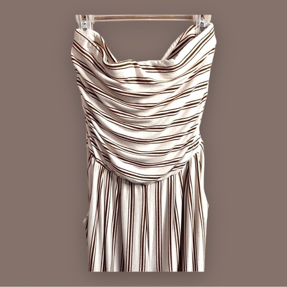 JUNIOR’S tube top jumpsuit, cream with brown stripes, size Small - Picture 4 of 4